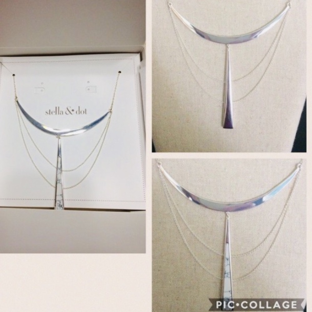 Stella & Dot | Reversible Silver + White Howlite Swag Necklace - Picture 6 of 8